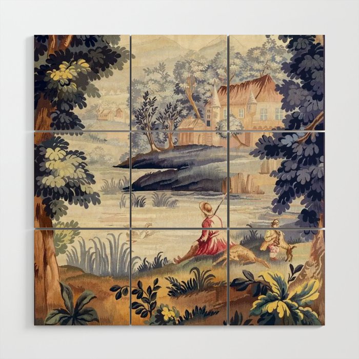 Antique 18th Century French Aubusson Pastoral River Tapestry Wood Wall Art Gallery Image 1