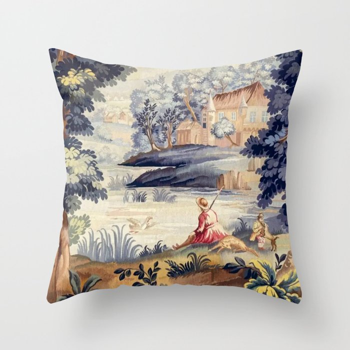 Antique 18th Century French Aubusson Pastoral River Tapestry Throw Pillow Gallery Image 6