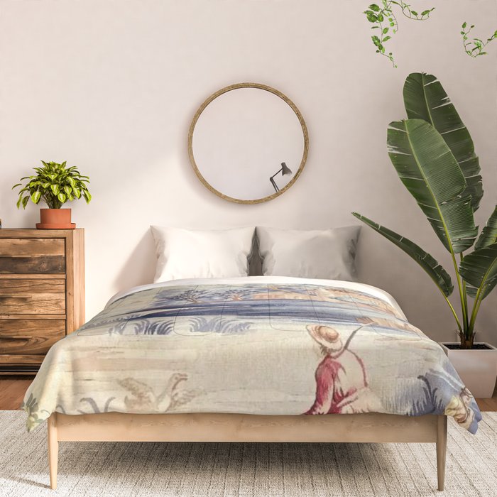 Antique 18th Century French Aubusson Pastoral River Tapestry Comforter Gallery Image 3