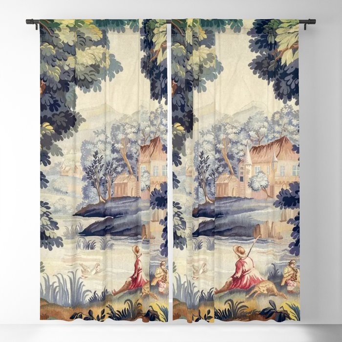Antique 18th Century French Aubusson Pastoral River Tapestry Window Curtain Gallery Image 1