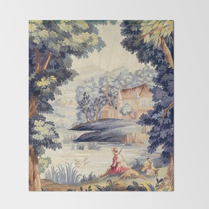 Antique 18th Century French Aubusson Pastoral River Tapestry Throw Blanket Gallery Image 2