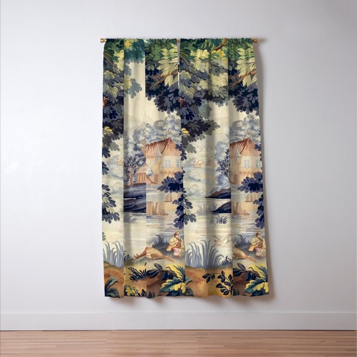 Antique 18th Century French Aubusson Pastoral River Tapestry Window Curtain Gallery Image 3