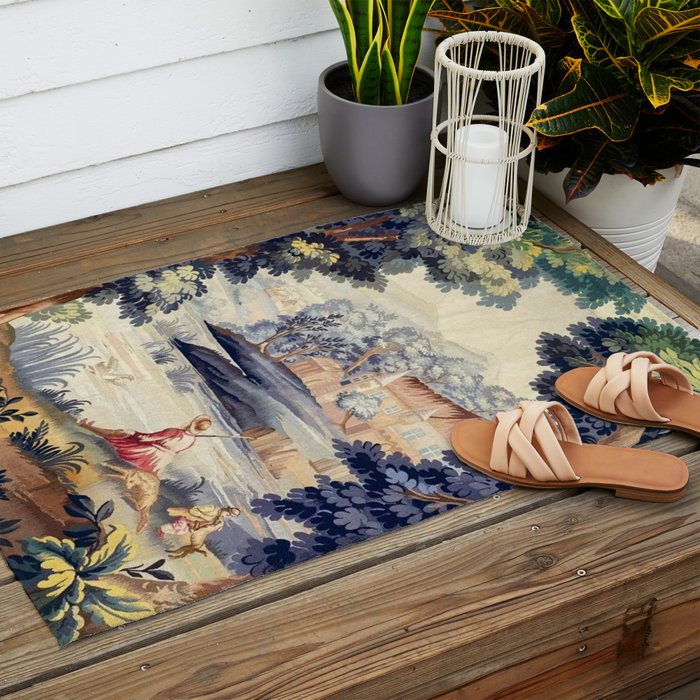 Antique 18th Century French Aubusson Pastoral River Tapestry Outdoor Rug Gallery Image 2