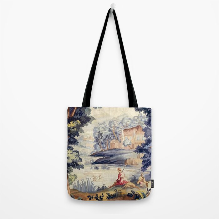 Antique 18th Century French Aubusson Pastoral River Tapestry Tote Bag Gallery Image 2