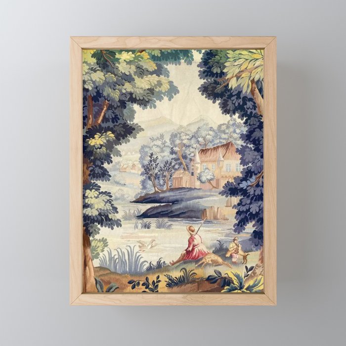 Antique 18th Century French Aubusson Pastoral River Tapestry Mini Art Print Gallery Image 1