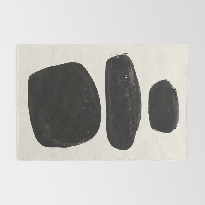 Mid Century Modern Minimalist Abstract Art Brush Strokes Black & White Ink Art Tribal Pebbles Rug Gallery Image 2