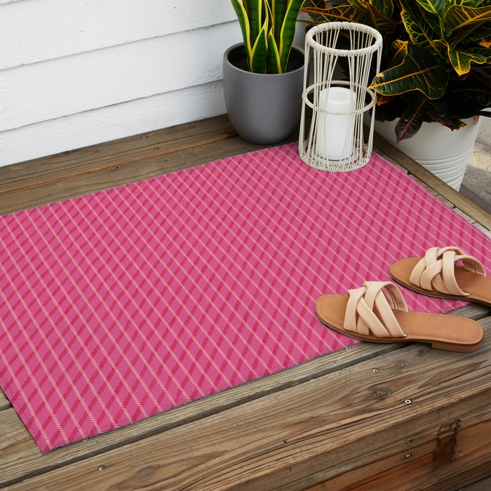 Playful Pink Plaid Outdoor Rug Gallery Image 2