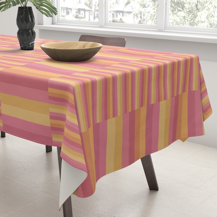 Mixed Stripes Pattern V Pink Yellow Orange Tablecloth Gallery Image 3