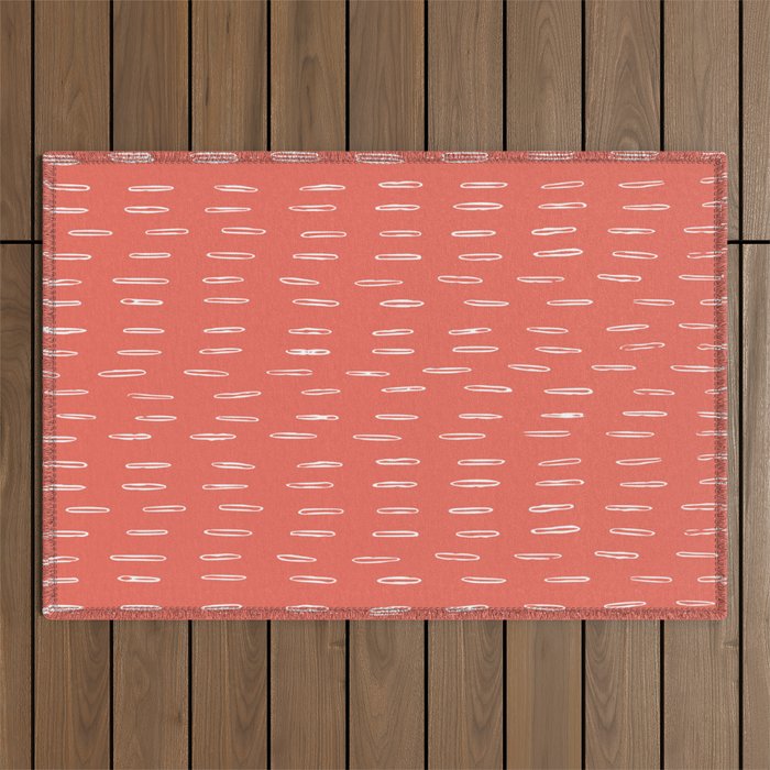 Boho, Raindrop, Mudcloth, Coral Outdoor Rug Gallery Image 1
