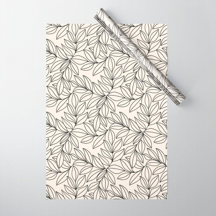 Black and White Leaves  Wrapping Paper Gallery Image 1