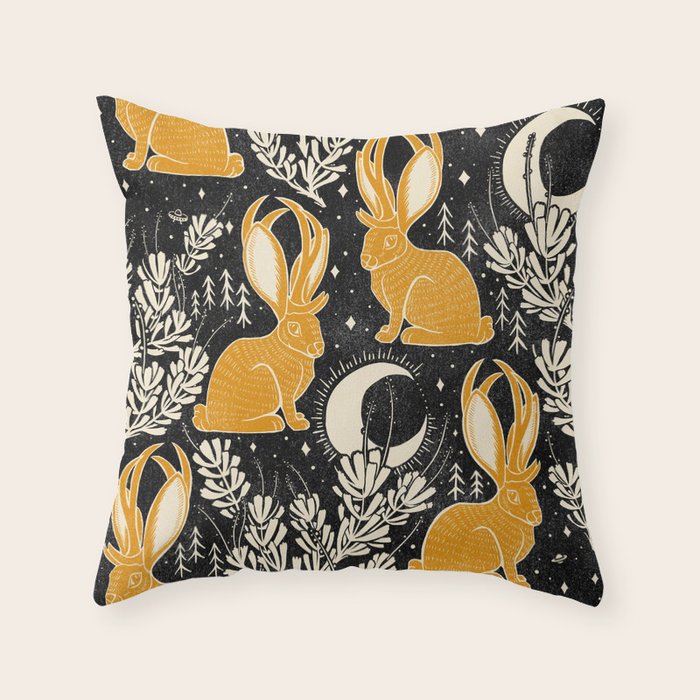 Jackalope - black & marigold  Throw Pillow Gallery Image 1