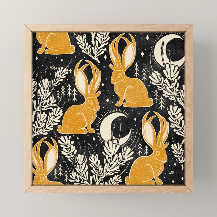 Jackalope - black & marigold  Mini Art Print Gallery Image 1