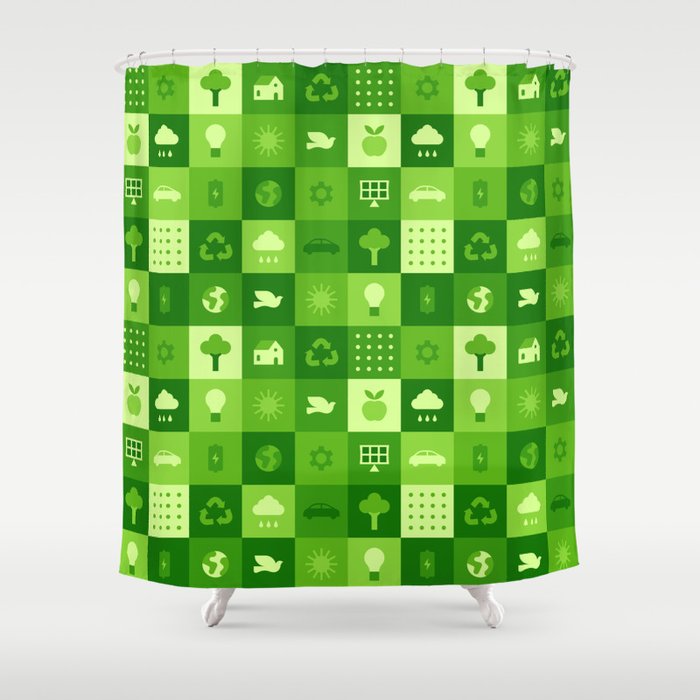 Green eco friendly nature geometric mosaic pattern Shower Curtain Gallery Image 1