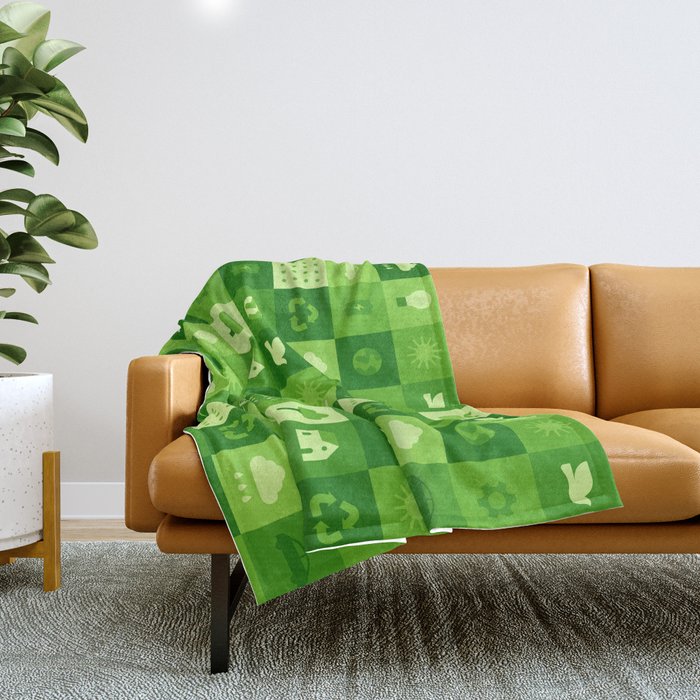 Green eco friendly nature geometric mosaic pattern Throw Blanket Gallery Image 1