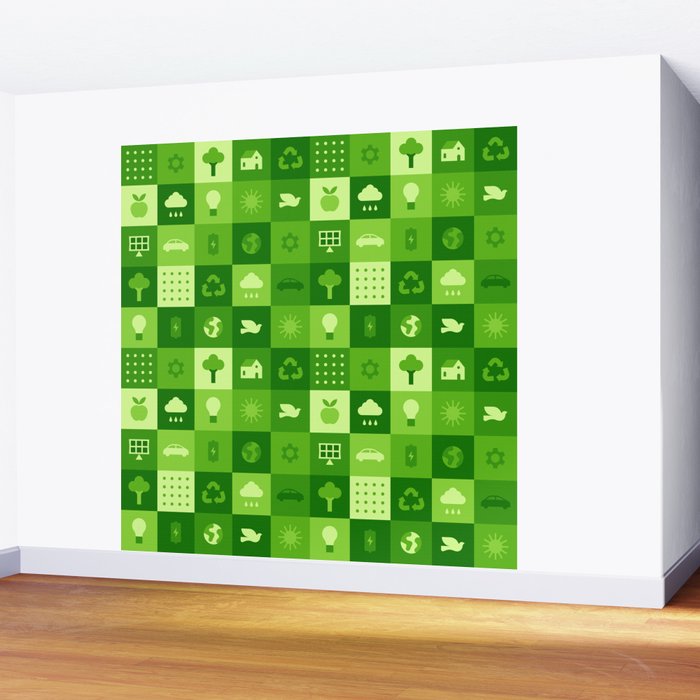 Green eco friendly nature geometric mosaic pattern Wall Mural Gallery Image 2