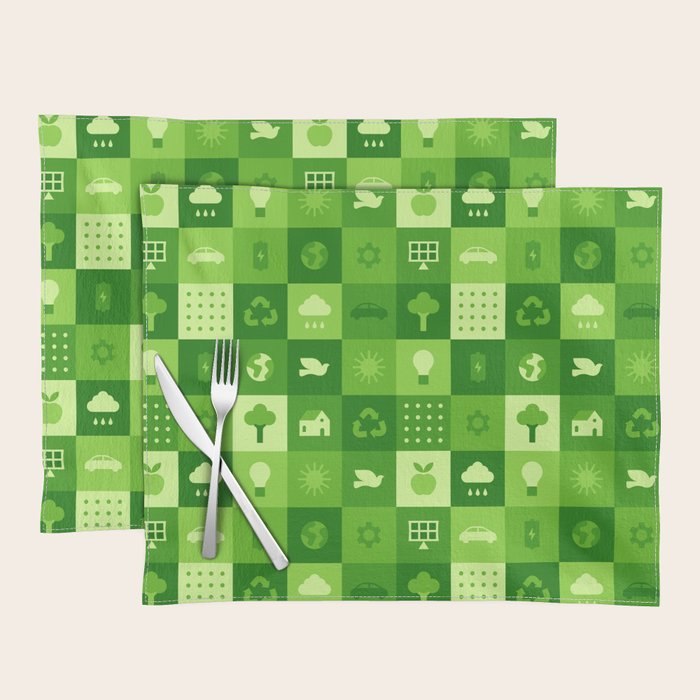 Green eco friendly nature geometric mosaic pattern Placemat Gallery Image 1