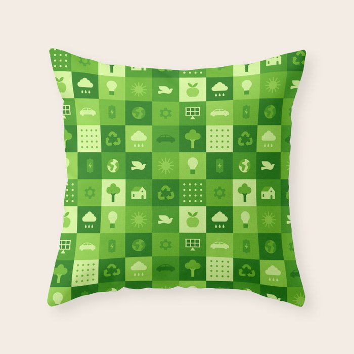 Green eco friendly nature geometric mosaic pattern Throw Pillow Gallery Image 1