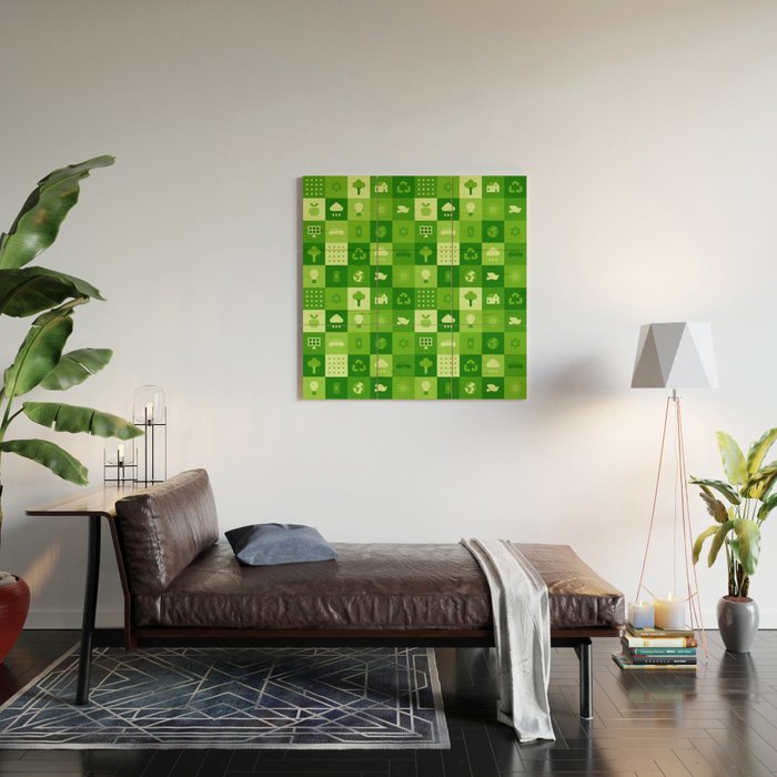 Green eco friendly nature geometric mosaic pattern Wood Wall Art Gallery Image 2