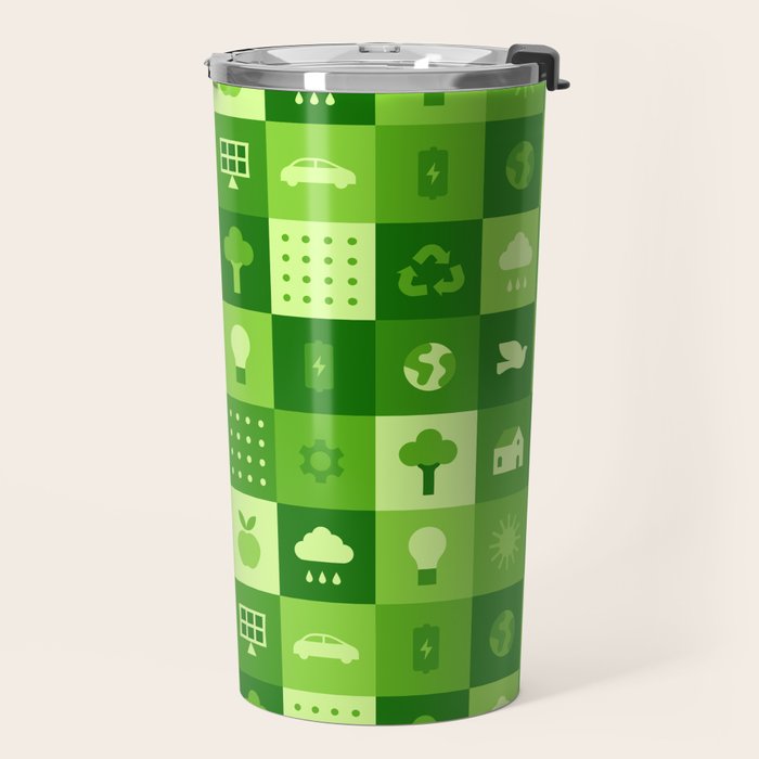 Green eco friendly nature geometric mosaic pattern Travel Mug Gallery Image 2