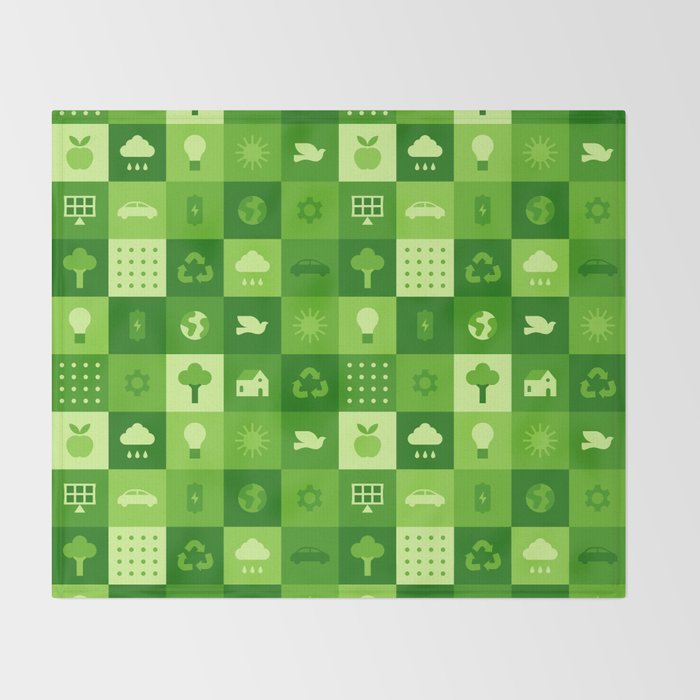 Green eco friendly nature geometric mosaic pattern Throw Blanket Gallery Image 2