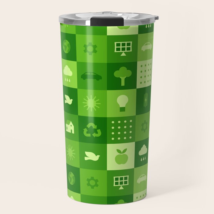 Green eco friendly nature geometric mosaic pattern Travel Mug Gallery Image 1