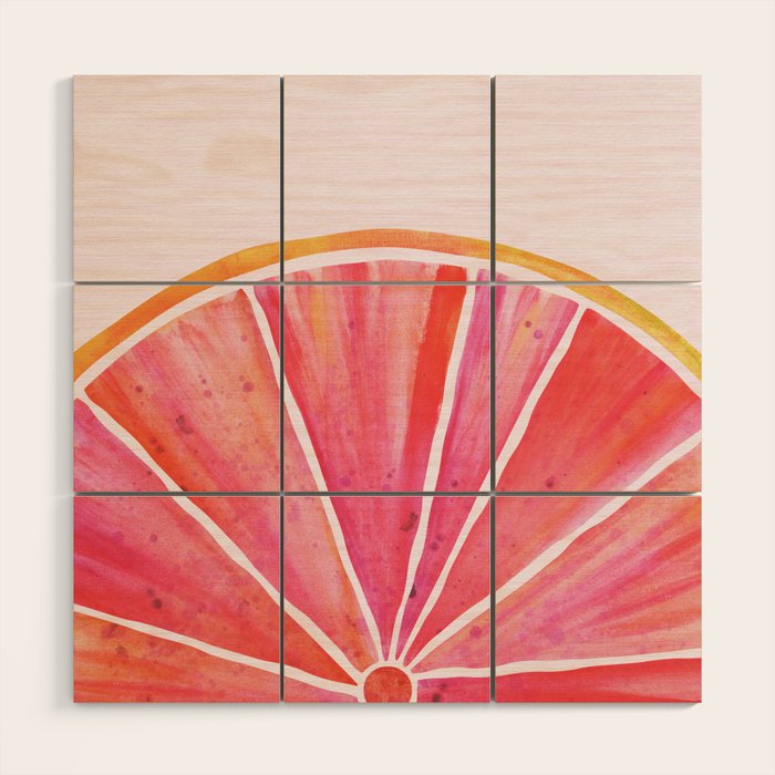 Sunny Grapefruit Watercolor Wood Wall Art Gallery Image 1