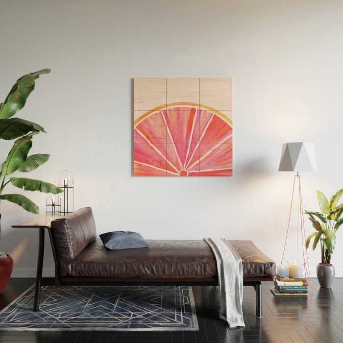 Sunny Grapefruit Watercolor Wood Wall Art Gallery Image 2