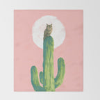 Quirky owl on saguaro cactus Throw Blanket Gallery Image 2
