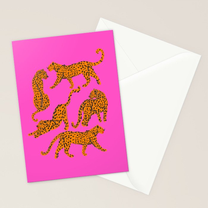 Abstract leopard with red lips illustration in fuchsia background  Stationery Card Gallery Image 2