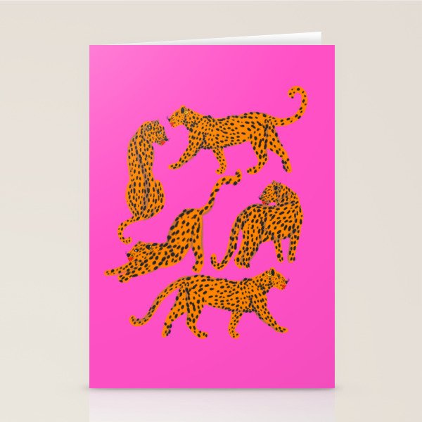 Abstract leopard with red lips illustration in fuchsia background  Stationery Card Gallery Image 2