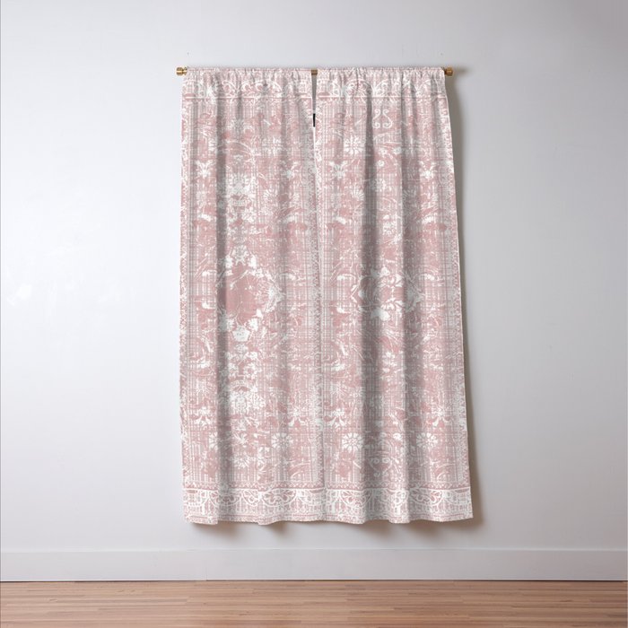Antique French Oriental Faded Rose Window Curtain Gallery Image 3