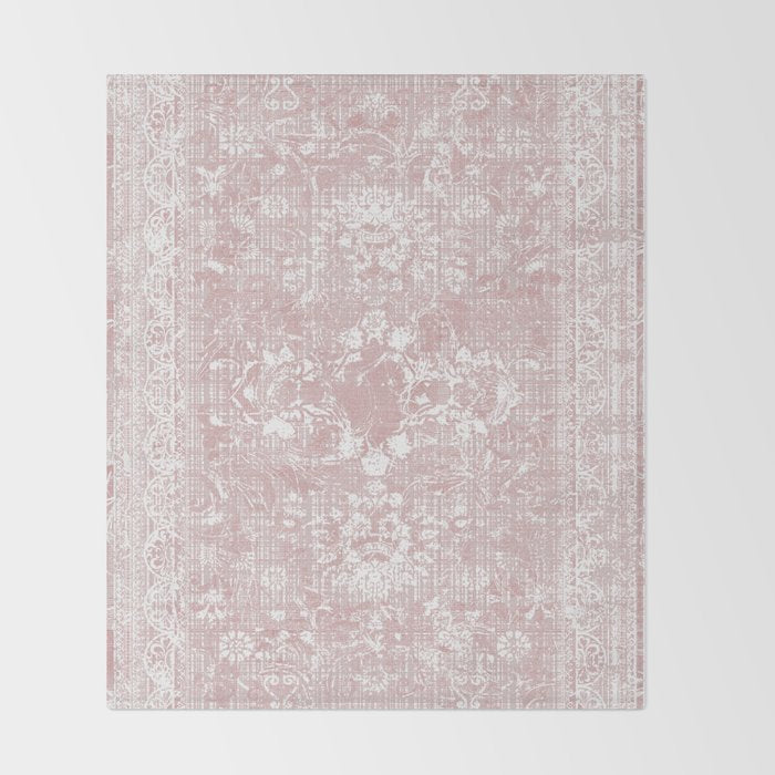 Antique French Oriental Faded Rose Throw Blanket Gallery Image 2