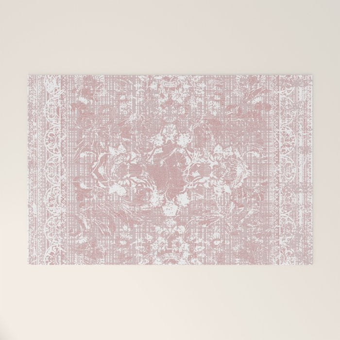 Antique French Oriental Faded Rose Welcome Mat Gallery Image 1