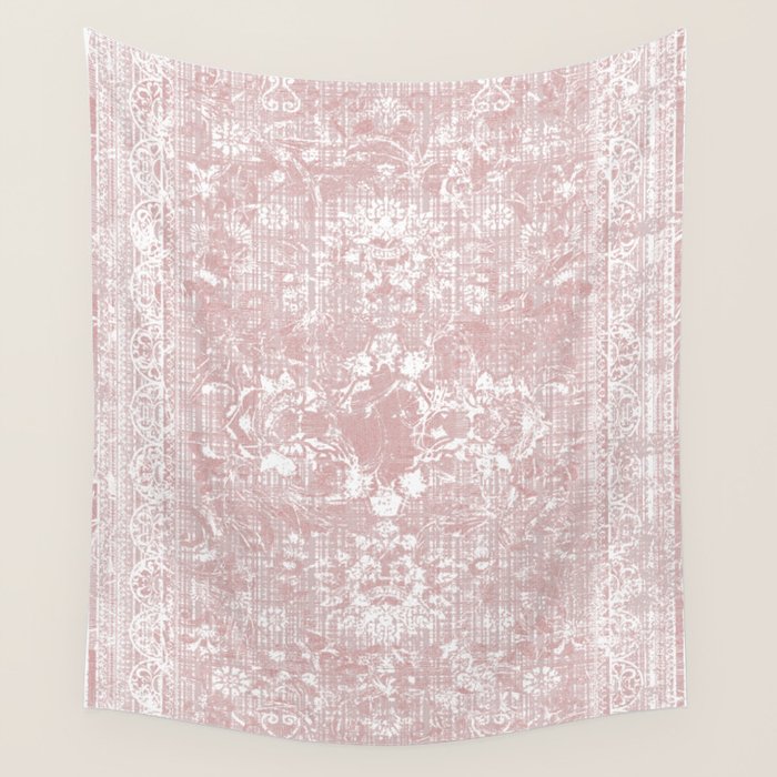 Antique French Oriental Faded Rose Wall Tapestry Gallery Image 4