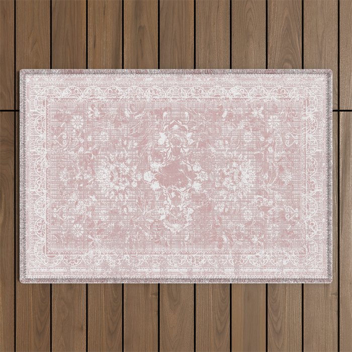 Antique French Oriental Faded Rose Outdoor Rug Gallery Image 1