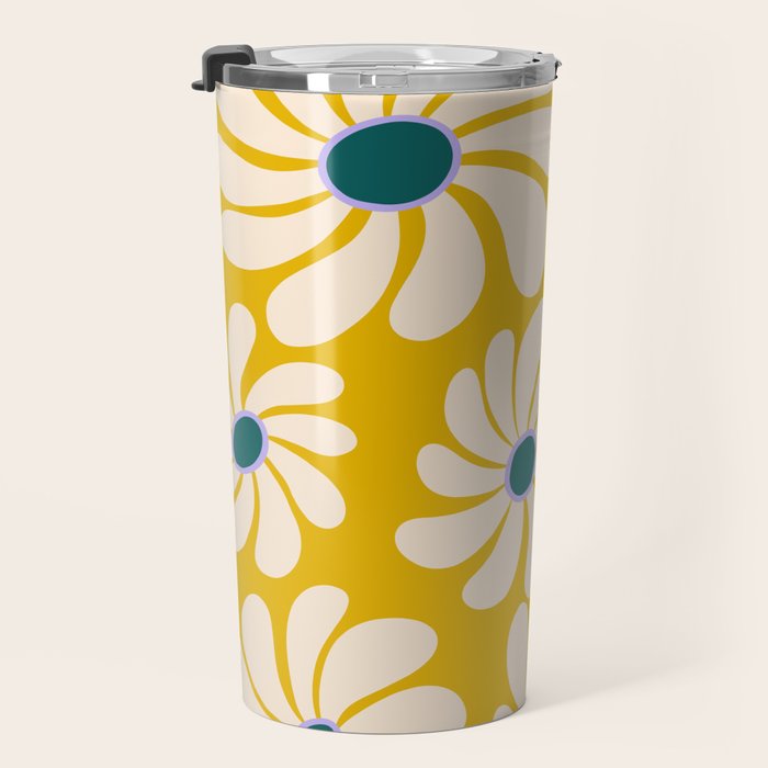 Retro Super Bloom - 70's Vibe - Yellow Travel Mug Gallery Image 3