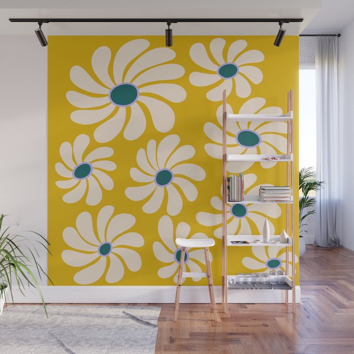 Retro Super Bloom - 70's Vibe - Yellow Wall Mural Gallery Image 1