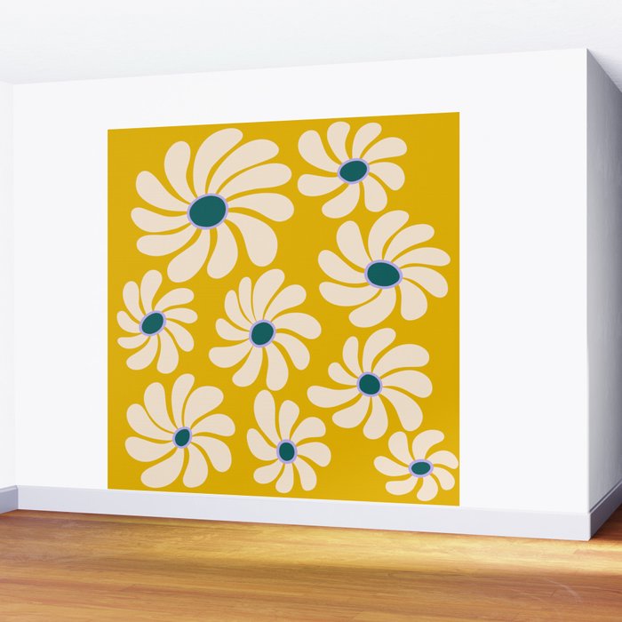 Retro Super Bloom - 70's Vibe - Yellow Wall Mural Gallery Image 2