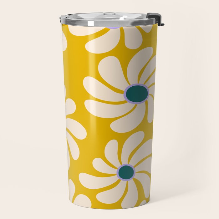 Retro Super Bloom - 70's Vibe - Yellow Travel Mug Gallery Image 2
