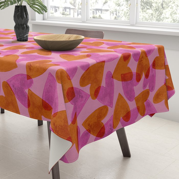 Linocut Hearts / Pink & Orange Tablecloth Gallery Image 3
