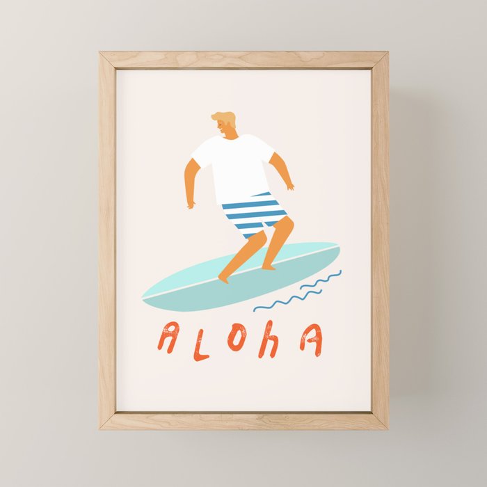 Surfer aloha poster Mini Art Print Gallery Image 1