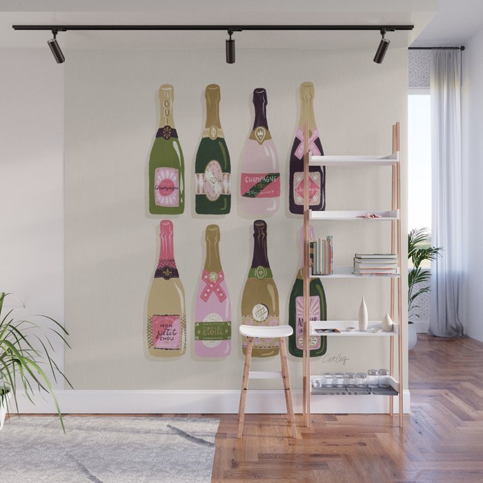 French Champagne Collection - Pink & Green Wall Mural Gallery Image 1