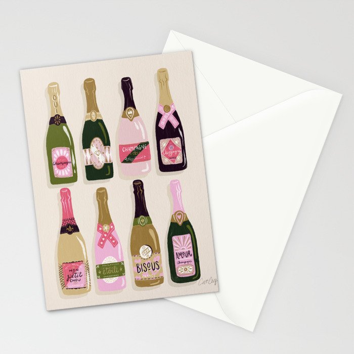 French Champagne Collection - Pink & Green Stationery Card Gallery Image 2
