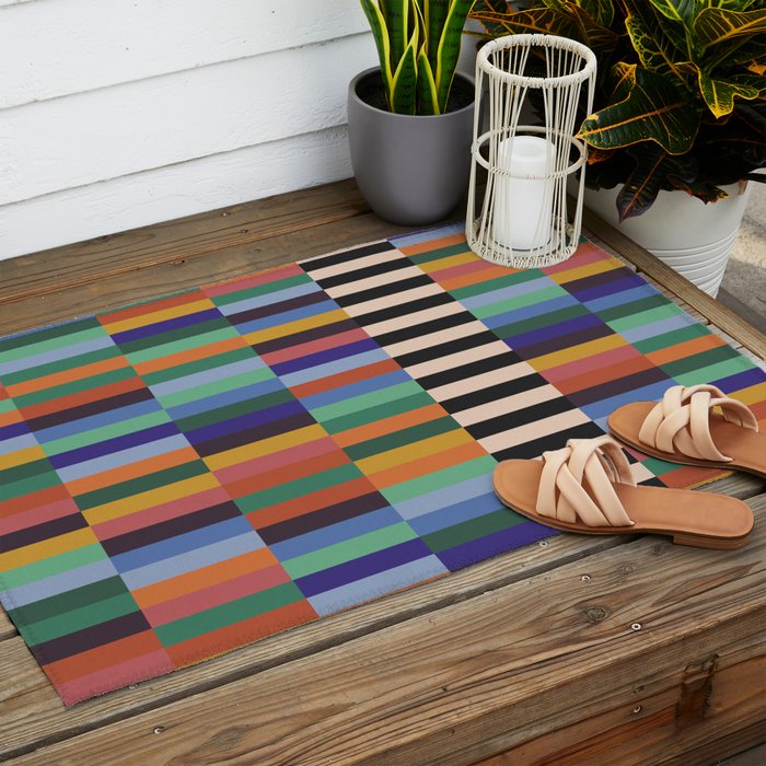 Colorful Abstract Irregular Stripes  Outdoor Rug Gallery Image 2