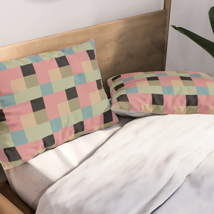 Geometric Trend in Pink Green and Black Pillow Sham Gallery Image 2