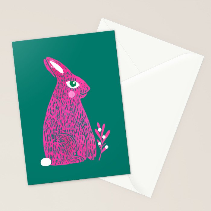 Pink Rabbit Stationery Card Gallery Image 2