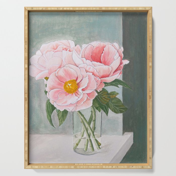 Peonies in the Window Still Life Serving Tray Gallery Image 1