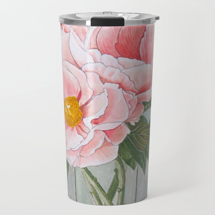 Peonies in the Window Still Life Travel Mug Gallery Image 1