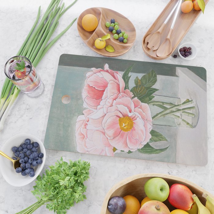 Peonies in the Window Still Life Cutting Board Gallery Image 2