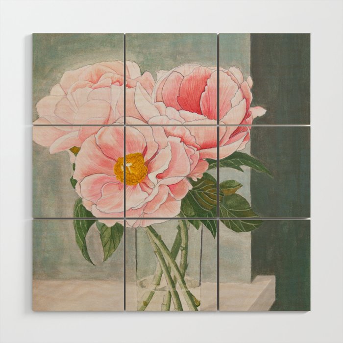 Peonies in the Window Still Life Wood Wall Art Gallery Image 1